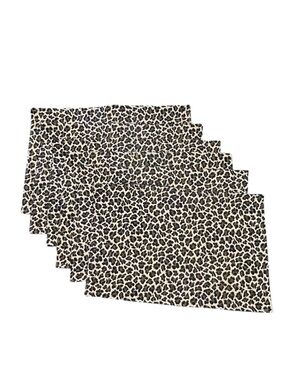 Vintage Fabric Placemats Leopard Print Set Of 6 19" by 12" Rectangle Dinner Home
